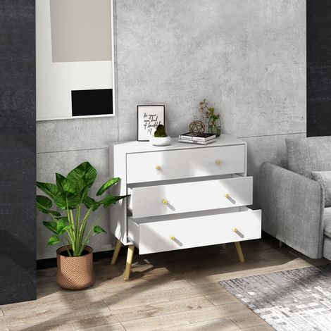 Kommode mit 3 Schubladen, Schlafzimmerkommode mit Kiefernholzbeinen für Wohnzimmer, Büro, Schlafzimmer, 80 x 30 x 80 cm, Weiß