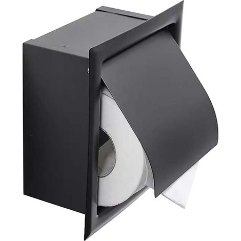 Recessed Toilet Paper Holder, Stainless Steel with Cover, Recessed Design, Space Saving, Matte Black Toilet Paper Holder, Suitable for Kitchen, Bedroom and Bathroom (1/5)