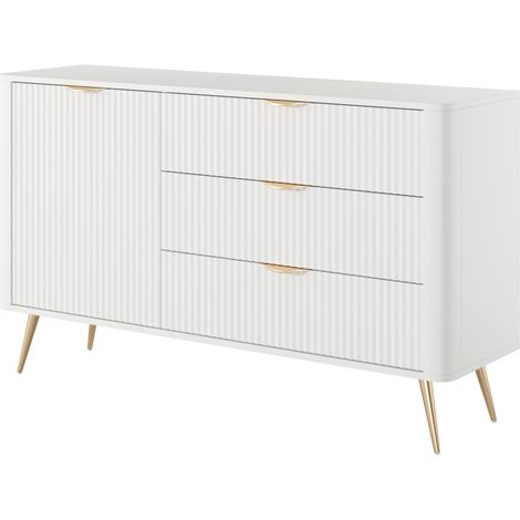 Credenza: 3 cassetti, 1 anta, Bianco, 138,2 x 38 x 81,2 cm (1/5)