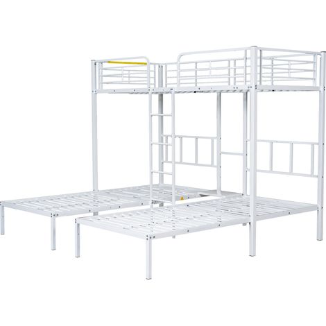 [30544849WAA] Lit triple, lit superposé triple avec échelle pour enfants et adolescents, lit en fer avec barrière antichute et table, blanc 90x200cm3 (1/5)