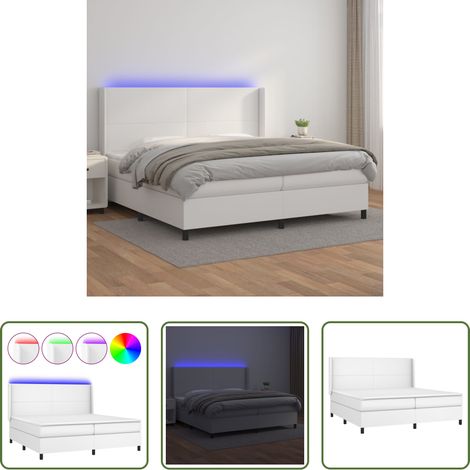 Sommier tapissier - Sommier à lattes de lit matelas LED Blanc 200x200 cm Similicuir (1/5)