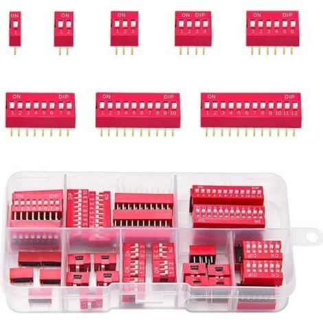 40 Stück 1 2 3 4 6 8 10 12-polige zweireihige DIP-Schalter, 2,54 mm Ein/Aus-Schiebeschalter für Leiterplatten (Rot) - Crezuo