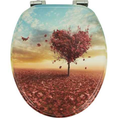 Sedile wc copri vater universale frizionato fantasia in mdf chiusura rallentata fantasia autumn heart - confezione 1 (1/2)