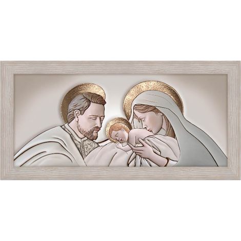 Lupia - Quadro moderno Sacra Famiglia, per soggiorno camera da letto, con cornice BOSTON colore BEIGE, 50x100 cm, THE KISS CERAMIC