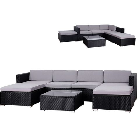 SVITA LUGANO Polyrattan Lounge Gartenmöbel Set Gartenlounge Gartensofa Schwarz (1/5)
