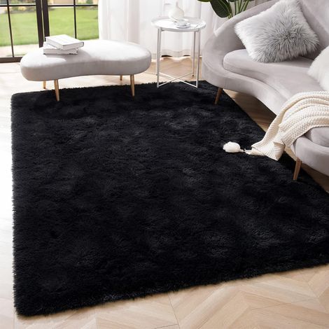 Tapis moelleux haute laine 80x120 cm, Tapis de Salon Chambre noir, Tapis shaggy épais pour table basse, Décoration maison confortable (1/5)