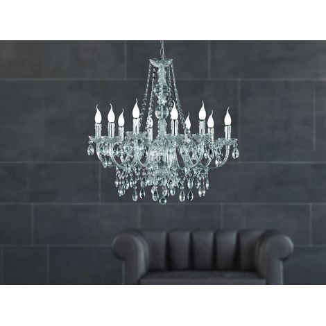 Großer LED Kronleuchter 10-flammig Silber Chrom mit Acryl Kristall Ø 76cm (1/5)