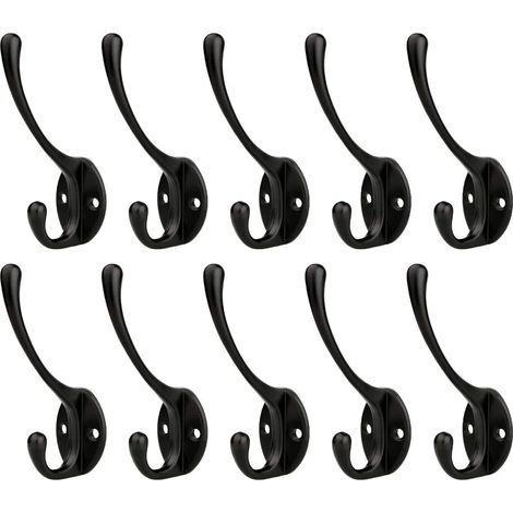 Lot de 10 patères porte - manteau muraux vintage en métal inoxydable avec vis, pour salle de bain, cuisine (Noir) (1/5)