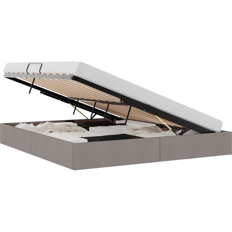 Cadre de lit ottoman avec stockage Taupe 160 x 200 cm tissu vidaXL