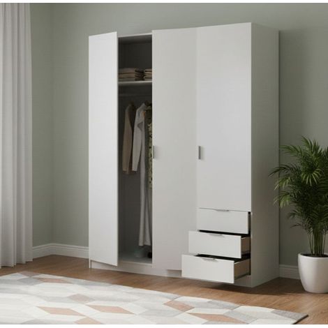 Guardaroba 3 Ante - 3 Cassetti 3 Ripiani, Bianco, -, 121x52 cm Joinville