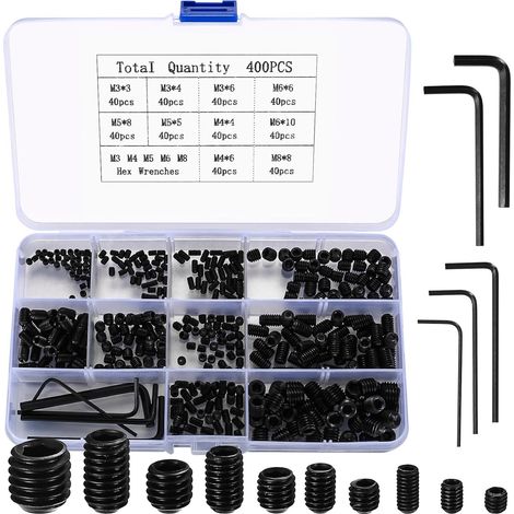 Kit combinato viti di fermo, set di 400 viti a testa esagonale M3/M4/M5/M6/M8, viti a testa esagonale nere per maniglie di porte, viti per lampadari (1/5)