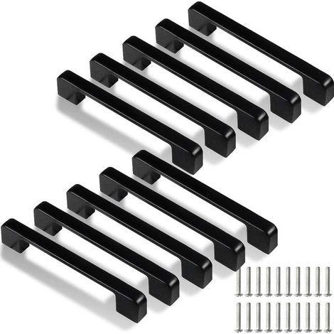 128mm Kitchen Handle, 10 Pcs Black Kitchen Cabinet Handles for Door, Drawer, Cupboards (with Screws) (1/5)