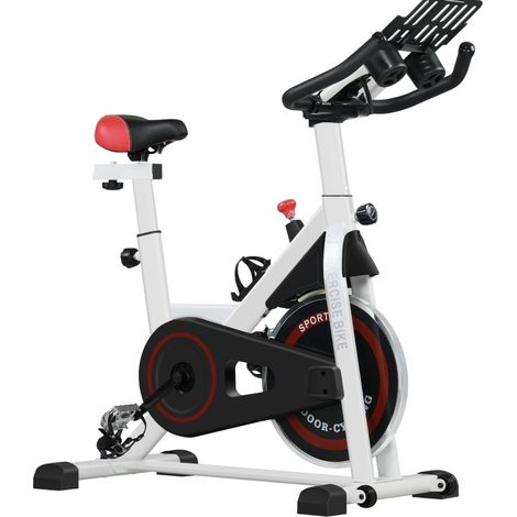 Bicicleta estática ergómetro magnética de acero, 8 kg, blanco y negro (1/4)