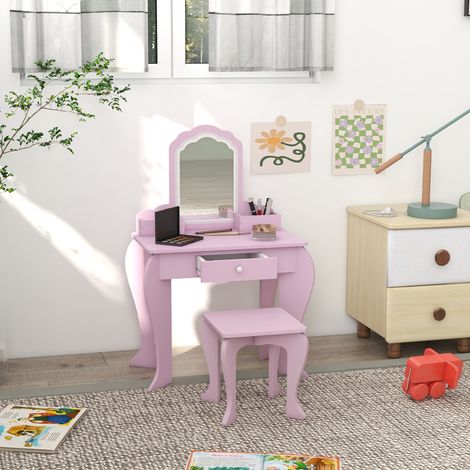 Schminktisch für Mädchen und Jungen ab 3 Jahren mit Hocker, Spiegel, Schublade und Aufbewahrungsboxen, Wolkenform, Rosa