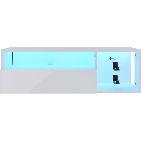 Soges – Meuble TV suspendu 100 cm avec lumières LED – Étagères de rangement et crochets pour manettes – Design moderne et durable