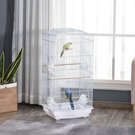 Cage à oiseau portable - Hauteur 92cm - Grande Volière en métal - Blanc (1/5)