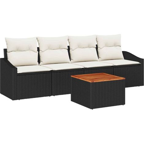 Garden Sofa Set with Storage 5 pcs Black and Cream Poly Rattan vidaXL