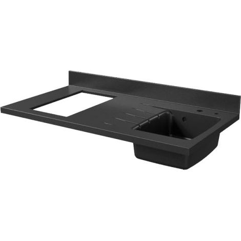 Cuisibane – Plan de travail monobloc en quartz 120 cm – Évier à droite – Crédence moulée 10 cm – Vidage automatique – Fabrication européenne (1/7)