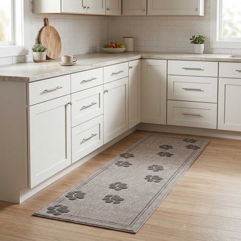 vidaXL Alfombra de cocina Huellas grises 300 x 60 cm 100% Poliamida (1/4)