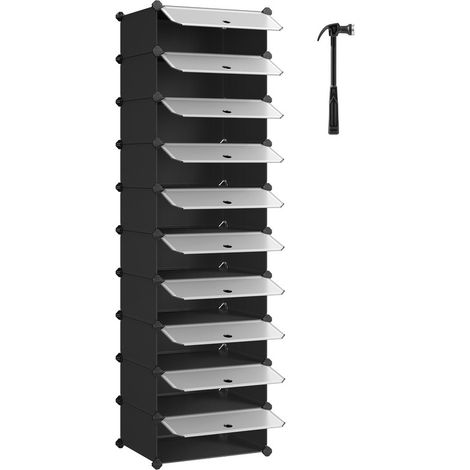 Songmics – Meuble à chaussures noir 10 compartiments modulables – Dimensions 31 x 43 x 173 cm – Capacité 20 paires – Panneaux en plastique PP (1/5)