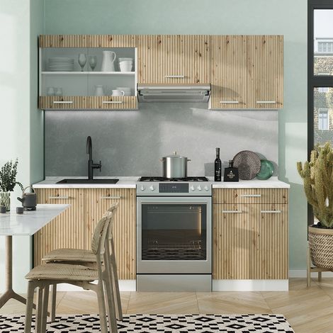 Küchenzeile R-Line, Artisan Eiche/Weiß, 200 cm ohne Arbeitsplatte, Vicco (1/5)