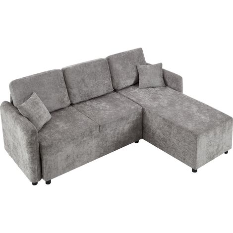 Sofá Esquinero en L de 3 Plazas en Chenilla, con 2 Cojines, Asiento de Espuma, Gris 144 cm (1/5)
