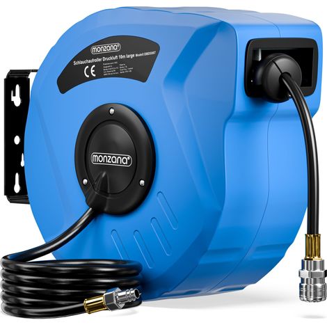 DEUBA® Druckluft Schlauchtrommel 10m+1m Automatischer Einzug 3/8 Zoll Anschluss 12 bar Ø12mm Automatik Schlauchaufroller Druckluftschlauch Wandhalterung (1/5)