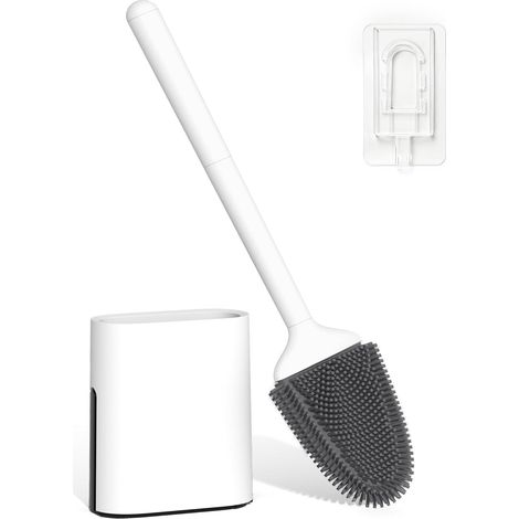 Brosse Toilettes WC Silicone, Balai Toilette WC et Supports Blanc (1/5)