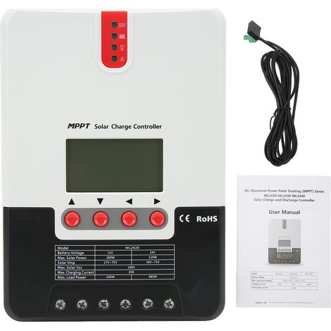 Régulateur de charge solaire MPPT 20A 12V 24V avec écran LCD, protection batterie et contrôleur de décharge (1/5)