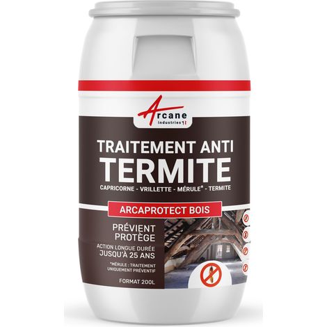 Arcane Industries – Traitement anti-termites pour charpentes et poutres – 200 L – Efficace contre toutes les espèces – Action durable jusqu'à 25 ans
