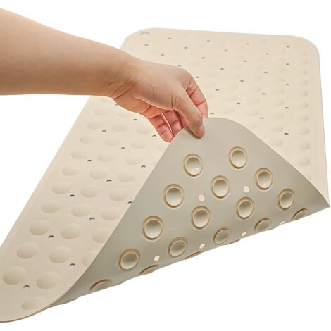 Tapis de bain antidérapant tapis de bain antidérapant de salle de bain respectueux de l'environnement inodore WC cuisine tapis de sol massage avec ventouse beige blanc 79 39cm deux pièces (1/5)