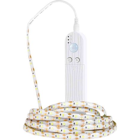 Wiederaufladbarer, bewegungsaktivierter LED-Lichtstreifen mit einstellbarer Helligkeit für Schränke, Tresore, Kleiderschränke, Speisekammern und Abstellkammern (2 m, warmweiß)
