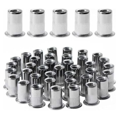 (12 mm × 15 mm) 100 pieces M6 flat head threaded rivet nuts, stainless steel threaded rivet nuts, threaded inserts assortment for plastic threads MUMU (1/4)