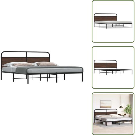 Cadre de lit en métal sans matelas chêne marron 180x200 cm - Cadre De Lit - Cadres De Lit - Meuble De Chambre À Coucher - Lit (1/5)
