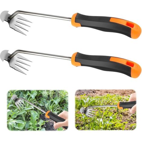 2 Pcs Garden Weed Puller, Manual Weeding Tool, 4-Tine Rubber Handle Garden Weeding Artifact, For Weeding Fields With Handle