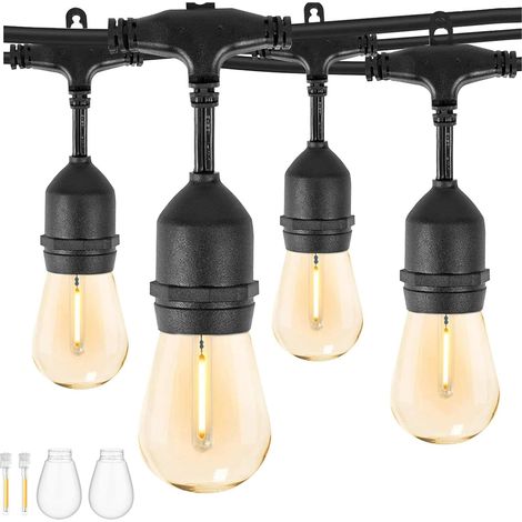 Guirlande Lumineuse Exterieure LED, 50FT/15M Guirlande Exterieure Guinguette avec 15+1 Ampoules S14 en Plastique Incassable, Etanche IP65 pour Extérieur Jardin Terrasse Patio Fête
