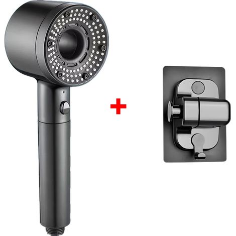 (Ensemble de base gris) Pommeau de douche réglable à 5 jets, grand débit, filtre, mitigeur haute pression pour économie d'eau, accessoires de salle de bain (1/5)