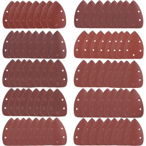 Triangles de Ponçage, Lot de 80 Mouse Patins Abrasifs 5 Trous Feuilles Abrasives Papier de Verre Granulométrie 40/60/80/100/120/180/240/320/400/800 pour le Ponçage Polissage (1/5)