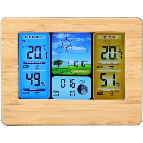 Zoternen Drahtlose digitale LCD-Wetterstation, Uhr, Thermometer, Innen- und Außenluftfeuchtigkeitsanzeige (Gelb) (1/5)
