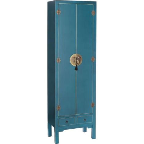 Vestiaire bleu 2 portes hautes et 2 tiroirs bas style ancien asiatique AÉRIS (1/5)