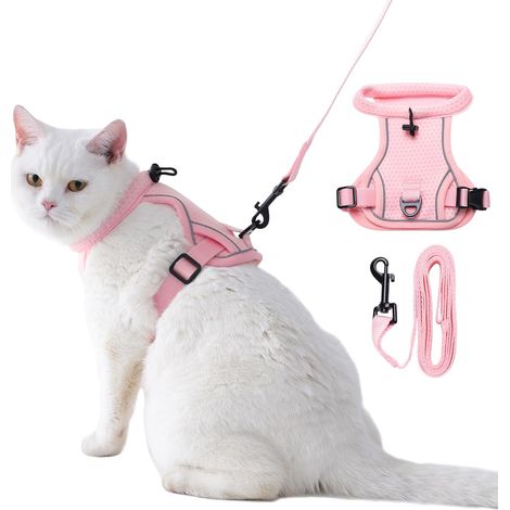 Escape Proof Cat Harness with Adjustable Lead (L) , Breathable Reflective Mesh Adult Cat Kitten Harness for Walking (1/5)