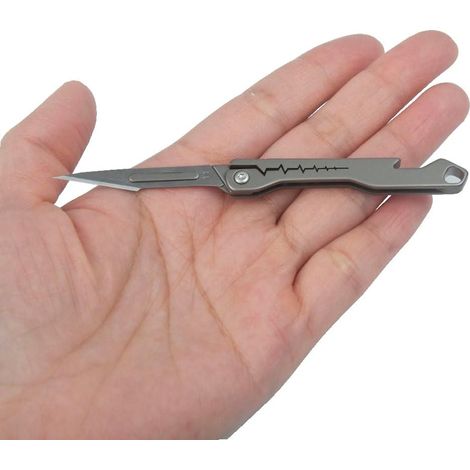 Couteau utilitaire pliant de poche en titane pour usage quotidien avec porte 10 lames interchangeables à changement rapide, ultra compact et léger (1/5)