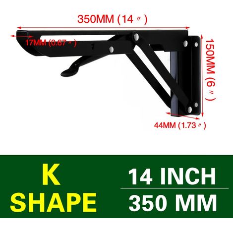 (Noir 35,5 cm - FR) 2 équerres pliantes triangulaires pour étagère, support robuste, réglables, fixation murale, banc, table, quincaillerie pour meubles (1/5)