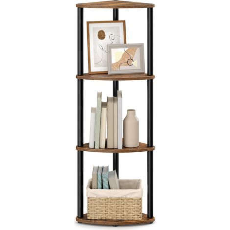 Étagère d'angle à 4 Niveaux, Assemblage Ultra-Rapide sans Outils, Colonne de Rangement, 38,3 x 27 x 104,8 cm, pour Salon, Chambre, Cuisine, Marron Rustique (1/5)