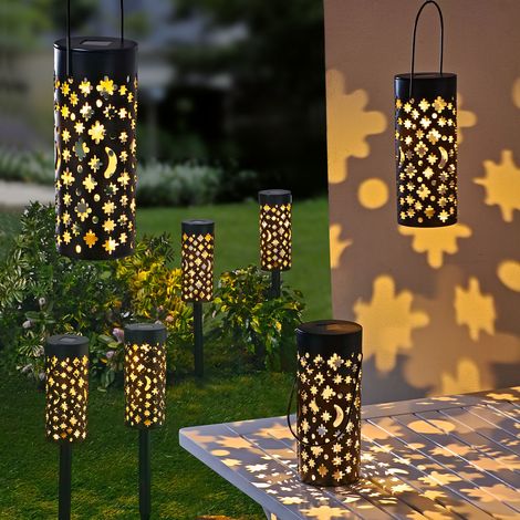 LED Solar Gartenleuchte 3-in-1 schwarz - 2er Set / 18 x 7,5 cm - Outdoor Deko Hängelampe Tischlampe Gartenstecker für Außen
