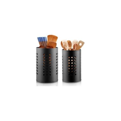 Égouttoir à couverts noir en acier inoxydable – Lot de 2 porte-ustensiles – Dimensions 17,8 cm et 16,5 cm – Organisateur de cuisine élégant (1/5)
