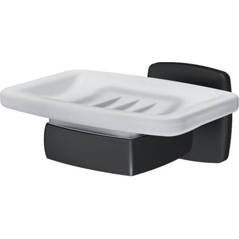 SHINING HOUSE 1PCS Porte-Savon Mural Noir Mat sans percer, Porte-Savon en Verre pour Salle de Bain (1/4)