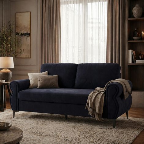 2-Sitzer-Sofa (173,5 x 81 x 92 cm), mit Taschenfederkern, HR-Schaum, Metall-Holz-Rahmen, schwarzer Kurzflorstoff (1/5)