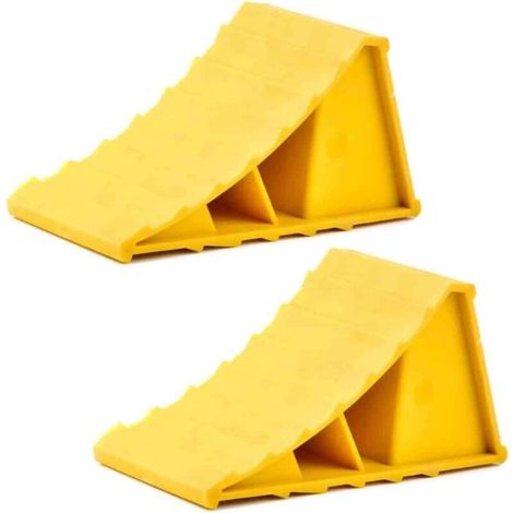 Cale de roue, 2 pièces, bloc antidérapant, cales de roue, cale de roue de voiture, cale de roue de voiture, pour caravane, camping-car, voiture, moto, van à chevaux – Jaune-DOU