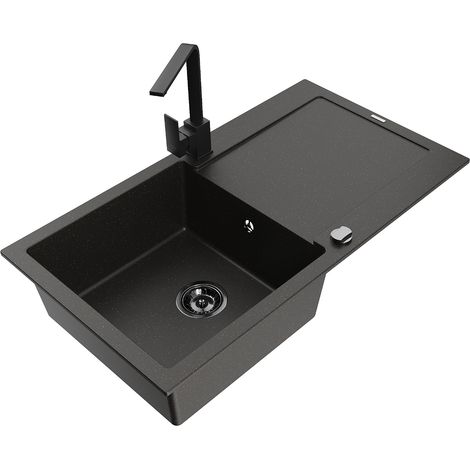 Mexen Leo fregadero de granito de 1 seno con escurridor y grifo de cocina Rita, negro/dorado metálico - 6501-75-670300-70-B (1/5)